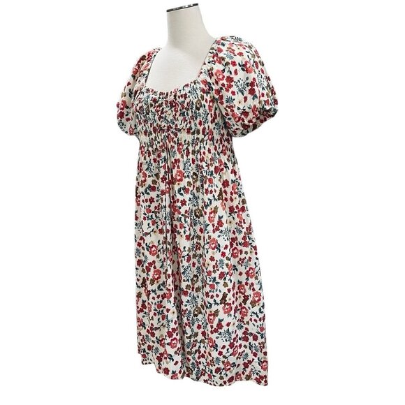 Alluv Place Floral Puff Sleeve Cottagecore Midi Dress Smocked Bodice Festival - Picture 8 of 12